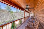 Main level porch outdoor rocking chairs with ceiling fans